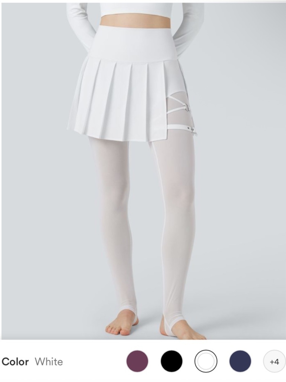 HALARA White Pleated Skirt with Mesh Leggings - Dance Stirrup MSRP $45 NWT XL